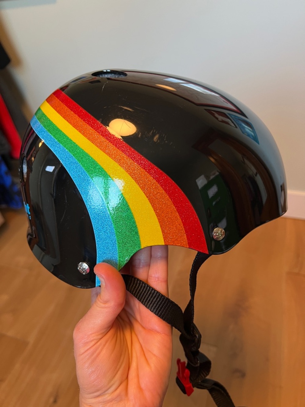 Kids Black Helmet with Rainbow Stripe